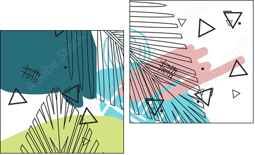 Universal tropical background. Hand Drawn textures of palm leaves. Tropical vector illustration. Floral pattern design. - Obraz dwuczęściowy, Dyptyk