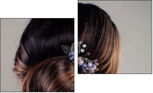 Bridal or Prom Hairstyle. Beautiful Woman with Brown Hair and Hairdeco, Back View - Obraz dwuczęściowy, Dyptyk