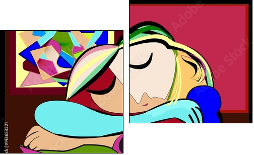 sfondo astratto colorato , ispirato a picasso , donna riposa - Obraz dwuczęściowy, Dyptyk