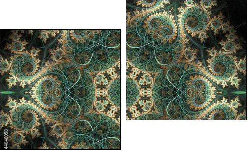 Green and gold fractal spirals, digital artwork for creative gra - Obraz dwuczęściowy, Dyptyk