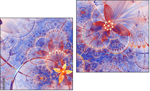 Colorful fractal floral pattern, digital artwork for creative graphic design - Obraz dwuczęściowy, Dyptyk