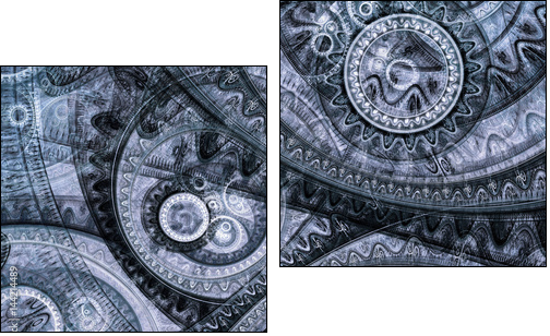 Blue fractal steampunk machine - Obraz dwuczęściowy, Dyptyk