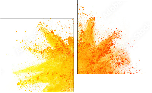 Explosion of colored powder on white background - Obraz dwuczęściowy, Dyptyk