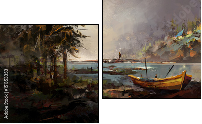 Sea landscape with sailing vessels  - Obraz dwuczęściowy, Dyptyk