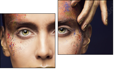 Face Art Color Beauty Makeup, Creative Model Make Up, Woman Fashion Faceart - Obraz dwuczęściowy, Dyptyk
