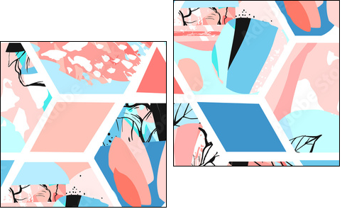 Creative geometric background with floral elements and different textures. Collage. Design for poster, card, invitation, placard, brochure, flyer. Vector - Obraz dwuczęściowy, Dyptyk