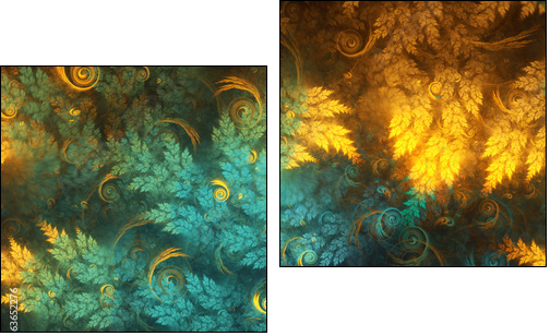 Abstract fractal tree branches with swirls, digital artwork for creative graphic design - Obraz dwuczęściowy, Dyptyk