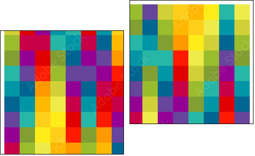 farbenfrohe Quadrate in der Reihe, illustration - Obraz dwuczęściowy, Dyptyk