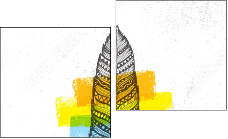 Ethno Tribal Feather Creative Vector Illustration On Rough Background. Stylish Handmade Design Element - Obraz dwuczęściowy, Dyptyk