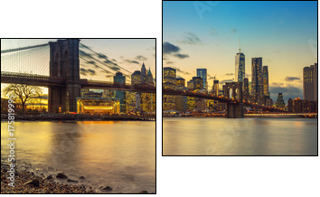 Retro style New York Manhattan with Brooklyn Bridge and Brooklyn Bridge Park in the front. - Obraz dwuczęściowy, Dyptyk