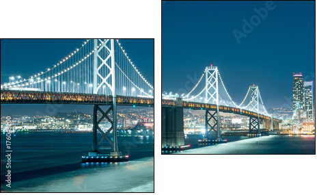 Oakland Bay Bridge and the city light at night. - Obraz dwuczęściowy, Dyptyk