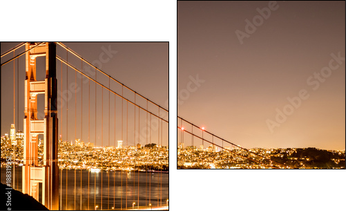 Golden gate bridge at night. Long shutter speed. San Francisco - Obraz dwuczęściowy, Dyptyk