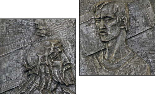5th Station of the Cross - Simon of Cyrene carries the cross  - Obraz dwuczęściowy, Dyptyk