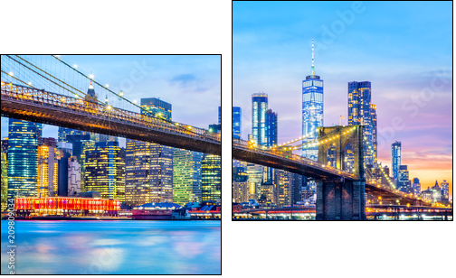 Brooklyn Bridge and the Lower Manhattan skyline at dusk - Obraz dwuczęściowy, Dyptyk