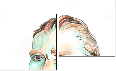 Hand drawn aquarelle colorful illustration. Watercolor artwork. Portrait of a man. Vincent Willem van Gogh. - Obraz dwuczęściowy, Dyptyk