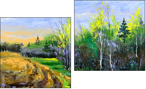 Edge of wood in the spring  - Obraz dwuczęściowy, Dyptyk