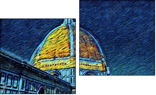 Florence Cathedral in Tuscany, Italy. Italian architecture. Big size oil painting fine art. Van Gogh style impressionism drawing artwork. Creative artistic print for canvas or poster. - Obraz dwuczęściowy, Dyptyk