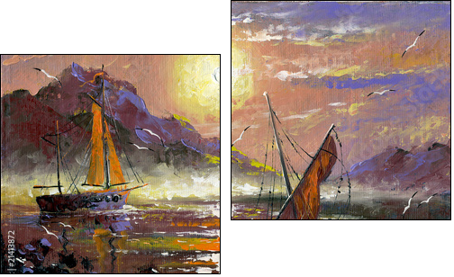 Sea landscape with sailing vessels  - Obraz dwuczęściowy, Dyptyk