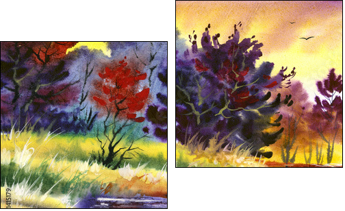 water colour landscape  - Obraz dwuczęściowy, Dyptyk