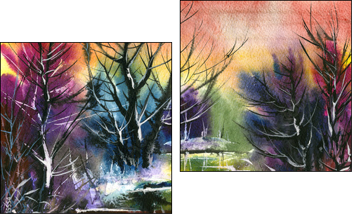 water colour landscape  - Obraz dwuczęściowy, Dyptyk
