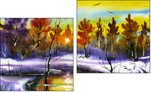 water colour landscape  - Obraz dwuczęściowy, Dyptyk