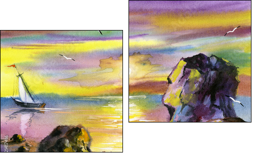 Sea water colour landscape  - Obraz dwuczęściowy, Dyptyk
