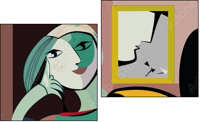 Colorful abstract background, inspired by Picasso, woman in armchair - Obraz dwuczęściowy, Dyptyk