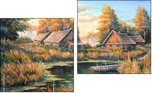 Rural landscape on the bank of the river  - Obraz dwuczęściowy, Dyptyk