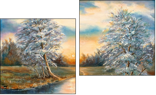 Sunset on the bank of the river  - Obraz dwuczęściowy, Dyptyk