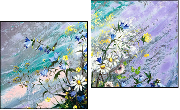 Bouquet of wild flowers in a vase  - Obraz dwuczęściowy, Dyptyk