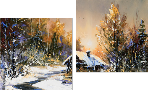 Rural winter landscape  - Obraz dwuczęściowy, Dyptyk