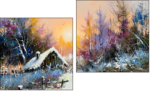 Rural winter landscape  - Obraz dwuczęściowy, Dyptyk