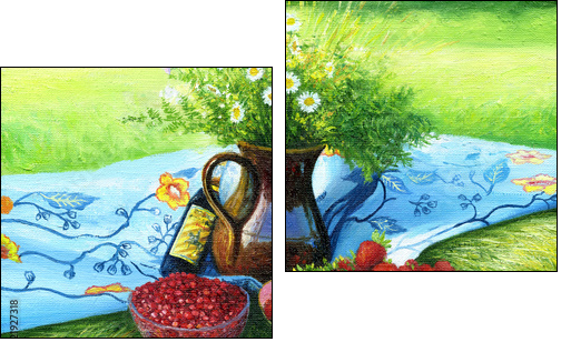 Still-life with camomiles and a strawberry  - Obraz dwuczęściowy, Dyptyk
