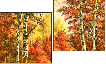 Autumn wood landscape with birches  - Obraz dwuczęściowy, Dyptyk