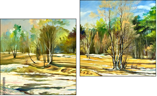 Spring landscape with trees and a snow  - Obraz dwuczęściowy, Dyptyk