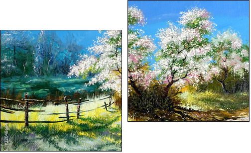 Blossoming bush on rural surburb  - Obraz dwuczęściowy, Dyptyk