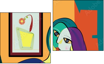 Colorful abstract background, cubism art style, portrait of woman sitting - Obraz dwuczęściowy, Dyptyk
