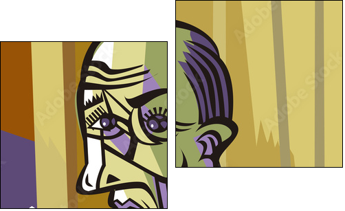 bald man cubist painter portrait - Obraz dwuczęściowy, Dyptyk