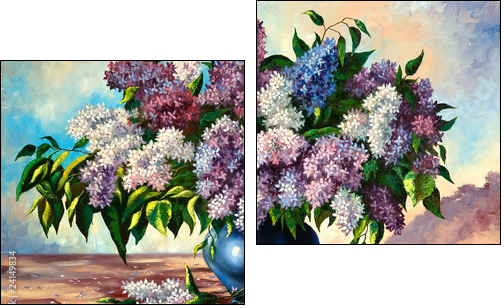 Lilac bouquet in a vase  - Obraz dwuczęściowy, Dyptyk