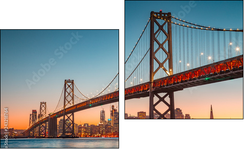 San Francisco skyline with Oakland Bay Bridge at sunset, California, USA - Obraz dwuczęściowy, Dyptyk