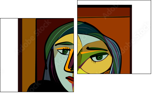 Colorful abstract background, cubism art style, thinking woman - Obraz dwuczęściowy, Dyptyk
