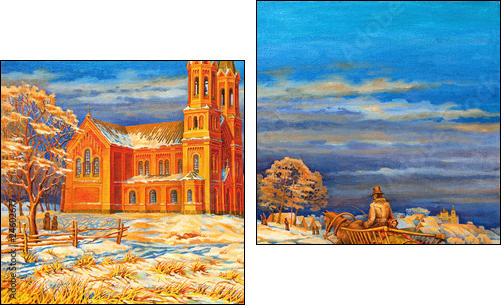 Rural winter landscape  - Obraz dwuczęściowy, Dyptyk
