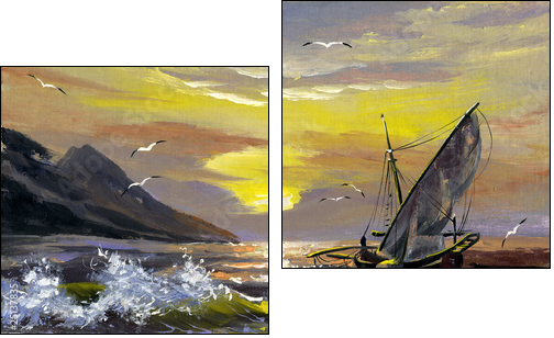 Sailing boat on a decline  - Obraz dwuczęściowy, Dyptyk