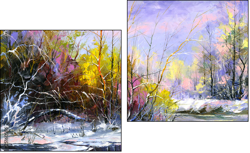 Krajobraz zimowy - obraz  - Obraz dwuczęściowy, Dyptyk