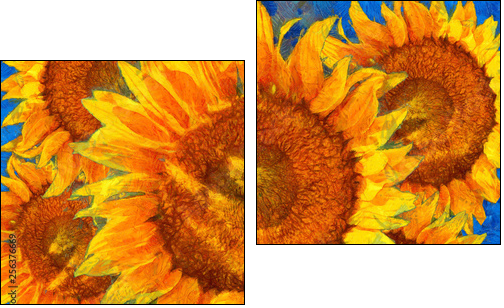 Sunflowers arrangement. Van Gogh style imitation. - Obraz dwuczęściowy, Dyptyk
