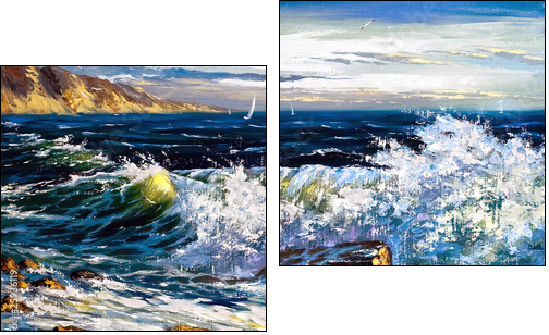 Storm waves on seacoast  - Obraz dwuczęściowy, Dyptyk