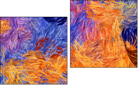 Impressionism wall art print. Vincent Van Gogh style oil painting. Swirl splashes. Surrealism artwork. Abstract artistic background. Real brush strokes on canvas. - Obraz dwuczęściowy, Dyptyk