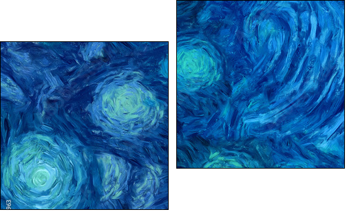 Impressionism wall art print. Vincent Van Gogh style oil painting. Swirl splashes. Surrealism artwork. Abstract artistic background. Real brush strokes on canvas. - Obraz dwuczęściowy, Dyptyk