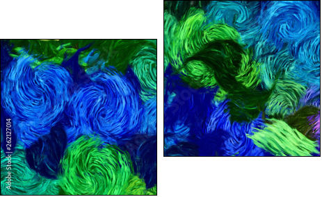 Impressionism wall art print. Vincent Van Gogh style oil painting. Swirl splashes. Surrealism artwork. Abstract artistic background. Real brush strokes on canvas. - Obraz dwuczęściowy, Dyptyk