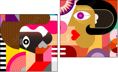 Three People Abstract Art Vector Portrait - Obraz dwuczęściowy, Dyptyk